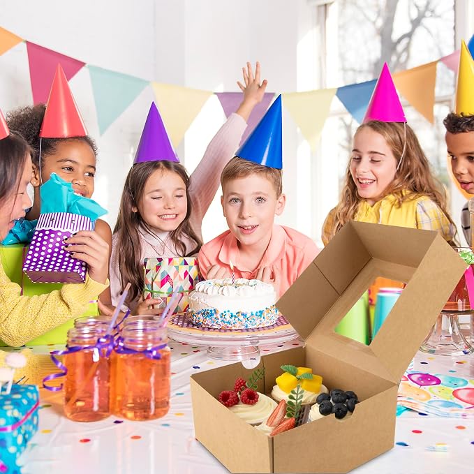 Jotique Cupcake Boxes with Window, 20 Sets 6x6x3 Inch Kraft Paper Bakery Boxes for Cookies and Muffins, Sturdy Disposable Treat Boxes for Individual Pastry, Baked Goods, Gift Giving, Mother's Day