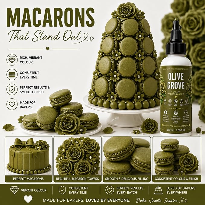 Confect Olive Grove Gel Food Coloring – Highly Pigmented Gel Based Food Color for Buttercream, Cakes, Cookies & Baking – 60mL / 2 FL OZ