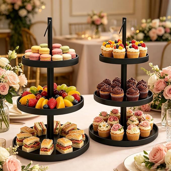 Cupcake Stand for 50 Cupcakes,Cupcake Stand Metal 3 Tier Cupcake Tower Black Tiered Tray Stand Cupcake Holder Stand Cake Stand Serving Trays Dessert Stands with Handle for Party