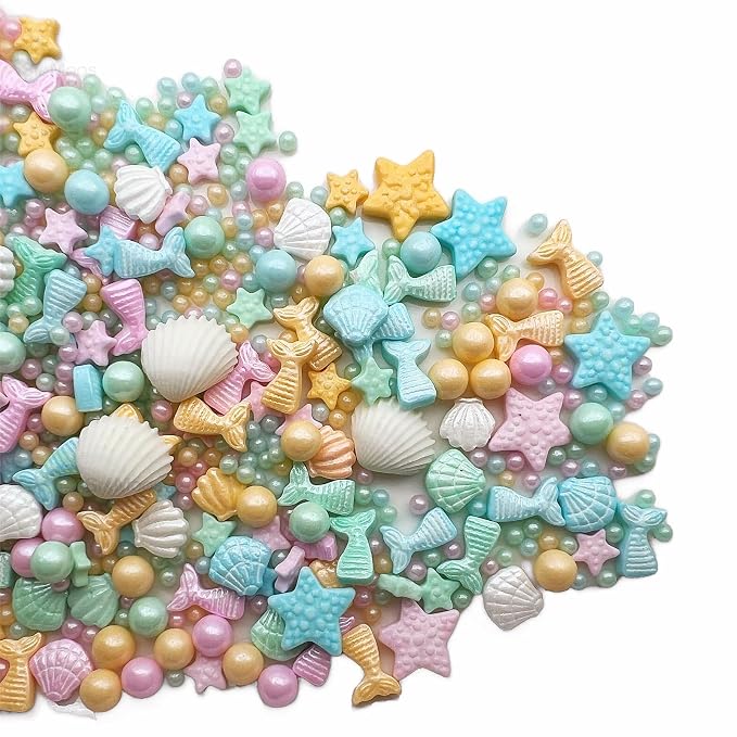 SE Si&Moos Edible Mermaid and Shell Sprinkles Mermaid Cupcake Toppers Beach Cake Decoration Shower Party Birthday Holiday Supplies 3.5 OZ with Tweezers