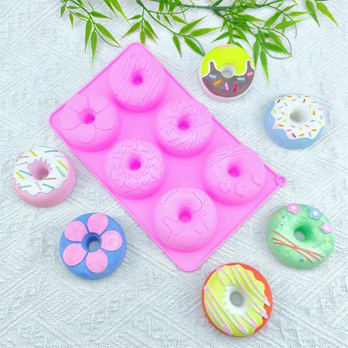 2 Pack Donut Silicone Baking Mold,Silicone Donut Mold for 6 Doughnuts,Non-Stick, Dishwasher Safe,Handmade Soap Making Bath Bombs Lotion Bar Candle (Donut mold)