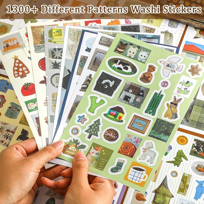 1300+ PCS Vintage Cute Scrapbook Sticker Book, 50 Sheets Retro & Ins Little Object Theme Korean Stickers for Scrapbooking, Art Scrapbook Supplies for Adults Teens Women Girls Junk Journal Journaling