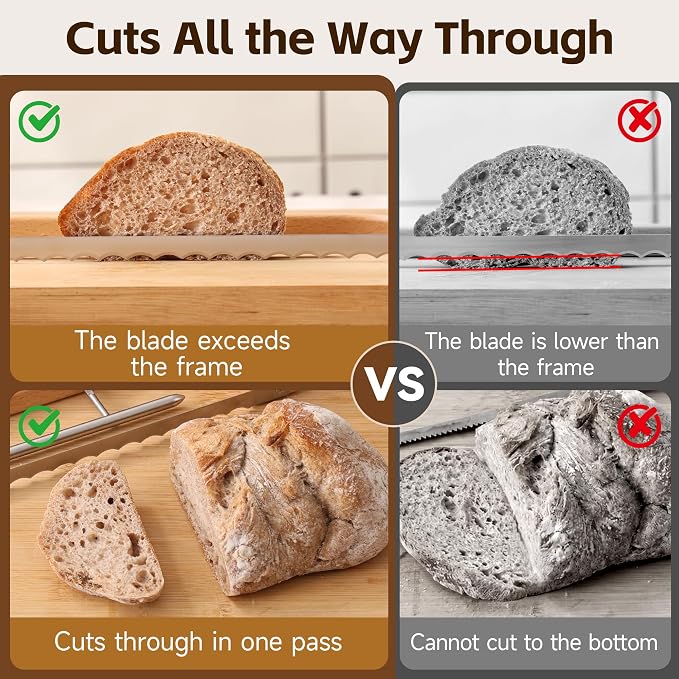 Tievo Adjustable Bread Knife, 5 Thickness Settings Bread Slicer with Guide for Sourdough & Homemade Bread, Bow Knife for Even Slices, Gift for Sourdough Bakers