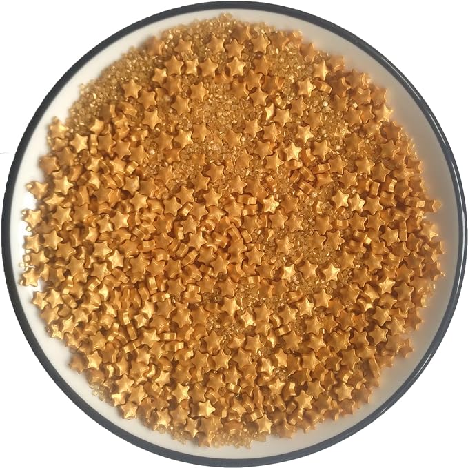 Edible Sugar Gold Star & Golden Sanding Candy Sprinkles Dessert Sprinkle Cake Cupcake Toppers Cookie Decorations Candy Sprinkles for Wedding, Art Project and Daily Cake Decorating, 4.23 Ounce