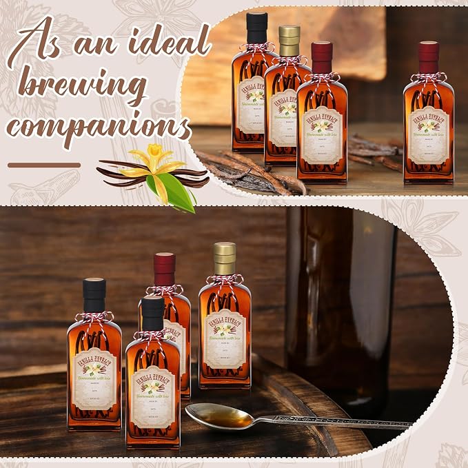 Suclain 8 Pack 8.5 oz Amber Glass Bottle for Vanilla Extract Homemade, Brown Vanilla Extract Bottles with Airtight Lid and Stickers for Syrup Gift Food Storage Canister Christmas Small Gift(Mixed)
