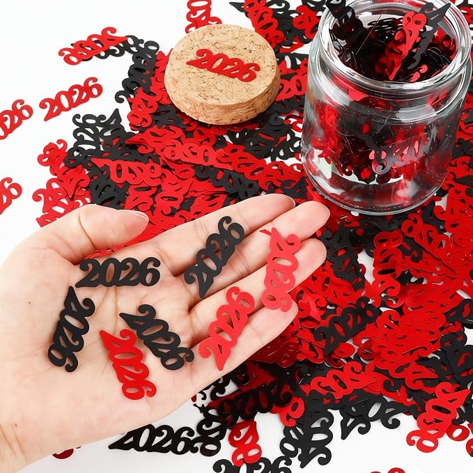 Graduation Confetti 2026, Congrats Grad Confetti Class of 2026,60g Red Black Glitter Graduation Table Scatter Centerpiece for Graduation Party Decorations Senior High School Celebration Party Supplies