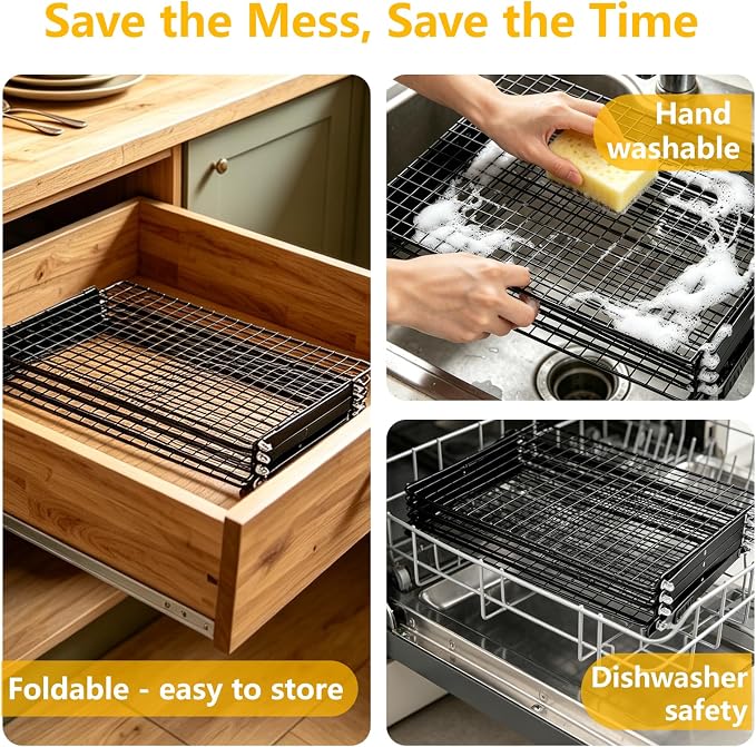 Cooling Racks - Upgraded 4 Tier Collapsible Bread Cooling Rack with Adjustable 3 Setting Design Foldable Stackable Wire Cookie Rack Large Cookie Cooling Racks for Cooking and Baking Gifts for Women