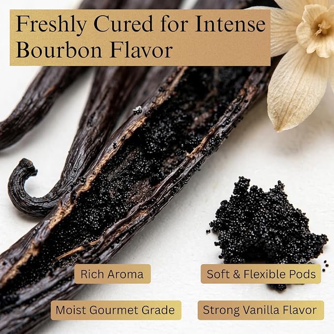 Vanilla Beans 50 Count, Grade A Vanilla Bean Pods 6–7 Inches, Whole Vanilla Beans for Homemade Vanilla Extract, Bourbon Vanilla Pods, Fresh, Moist & Aromatic, Non-GMO