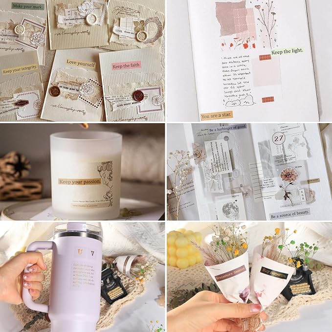 48 Sheets Quote Words and Sayings with Bible Verses Journaling Stickers Books for Junk Journal Supplies, 1692Pcs Gold Foil Transparent PET Stickers for Scrapbooking, Bujo, Card Making
