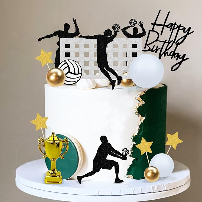 28PCS Volleyball Cake Decorations Volleyball Cake Topper Sports Ball Cake Toppers Baby Shower Birthday Party Supplies