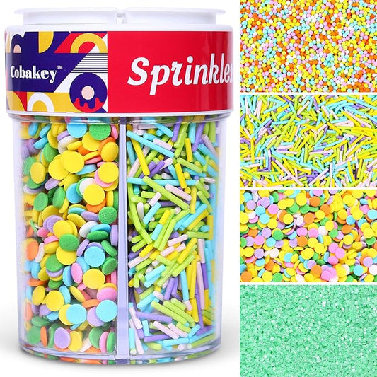 Easter Sprinkles Edible Sprinkle Mix Spring Shape Pastel Sprinkles Green Jimmies Nonpareils Sanding Sugar Confetti for Cake Decorations Baking Ice Cream Cookies Cupcake Topper 6.5 ounces