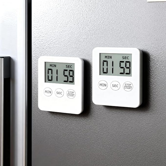 Attom Tech 2 PCS Ultra Slim Digital Kitchen Timer with Alarm and Magnet Back, Large Display, Small Thin Mini Countdown Up Timer for Cooking Baking Sports Nap Games Office, White