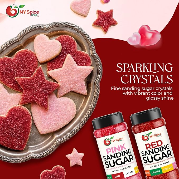 NY Spice Shop Sanding Sugar - 4 Ounce (Pack of 3) Sanding Sugar Red, Pink & White Decorative Sugars for Sweet Treat - Crystals Sugars for Cupcakes Cookies Cakes Dessert Decorating