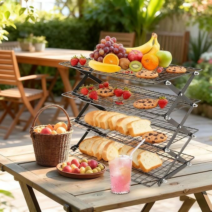 2-Tier Collapsible Cooling Racks, Detachable Wire Cooling Rack Stackable Drying Rack for Cookie Bread Pizza Baking