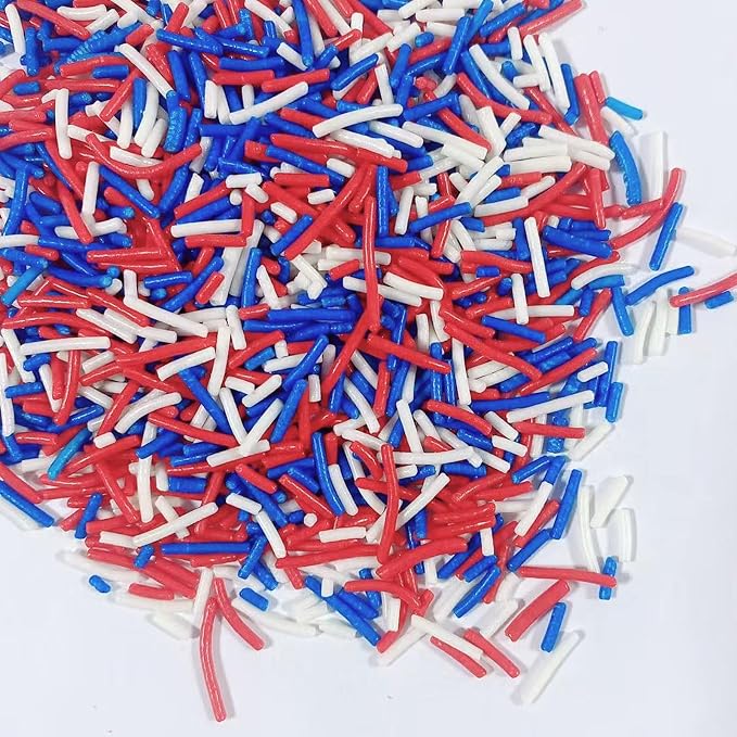 Sentovac Patriotic Jimmies Sprinkles Edible for Cake Decorating 4th of July Red White and Blue Sprinkles Sugar Candy Cookie Cupcake Topper Ice Cream Baking Decorations Supplies 3.35oz