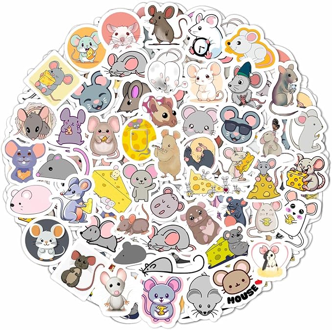100Pcs Mouse Stickers for Water Bottle and Laptop - Mouse Party Supplies & Decorations, Waterproof Vinyl Decals, Cute Animal and Rodent Stickers, Gifts for Women & Men