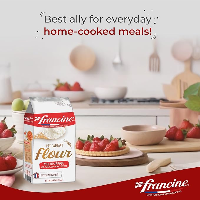 Francine Wheat Flour, T55 French Flour from France with Lower Gluten Content, Makes Great Breads, Pastries and Desserts, 35.3oz/1 kg