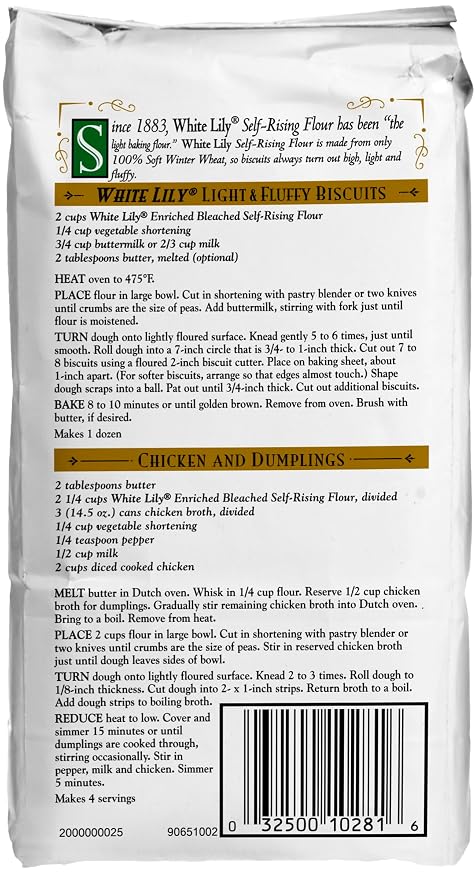 White Lily Self-Rising, Enriched Bleached Flour, 2 lb Bag (Pack of 2)