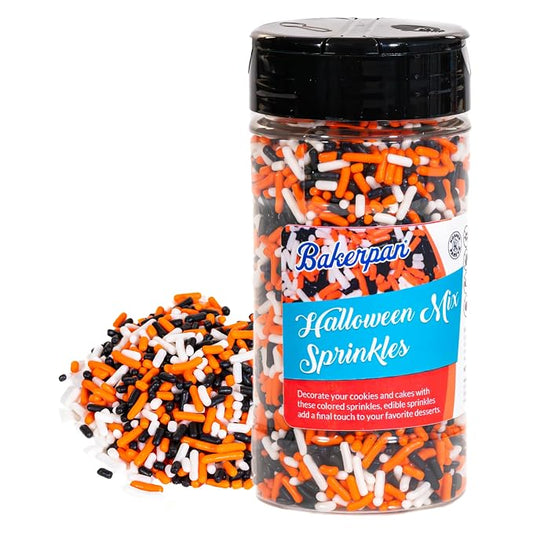 Bakerpan Halloween Jimmies Sprinkles - 6 Ounces Edible Sprinkles for Cake Decorating, Cupcakes, Ice Cream, Cake Decorations (Made in USA)