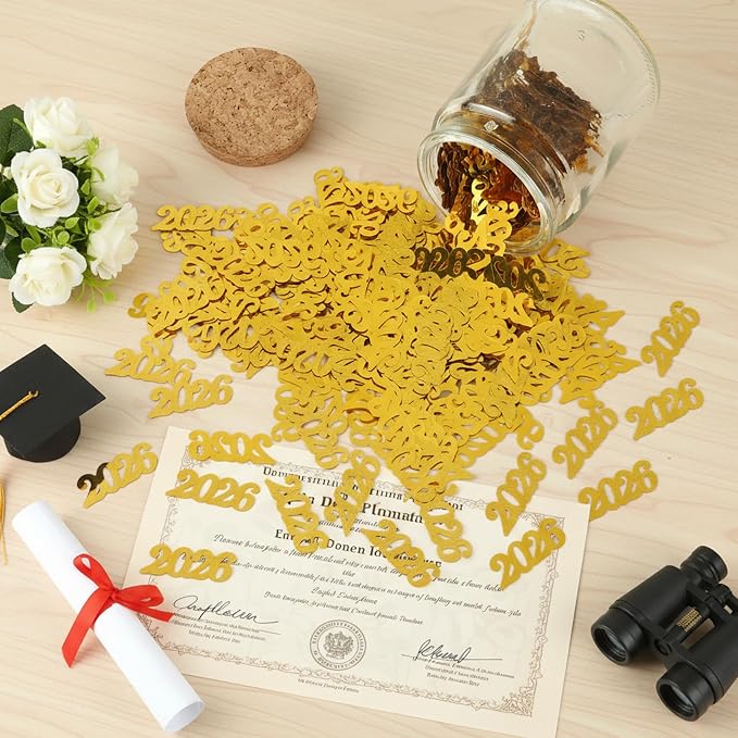 Graduation Confetti 2026, Congrats Grad Confetti Class of 2026, 60g Gold Glitter Graduation Table Scatter Centerpiece for Graduation Party Decorations Senior High School Celebration Party Supplies
