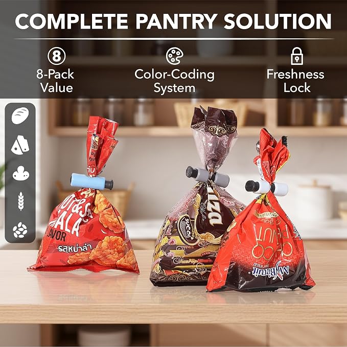 Mr. Pen- Squeeze and Lock Bread Bag Clips, 2.4 Inch, 8 Pack | Multicolor Squeeze Lock Clips, Reusable Bag Closures for Bread, Snacks, Coffee, Food Storage, Fits Thick and Thin Bags