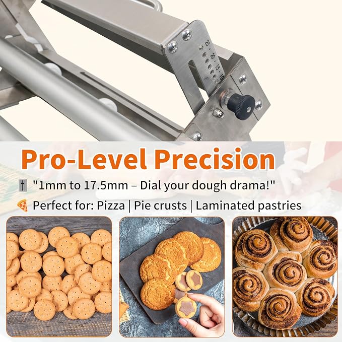 15.5inch Dough Sheeter for Home, Folding Dough Sheeter with Thickness Adjustment (0.1-20mm), Professional Bread Maker 3X Faster & Easy Storage, Ideal for Croissants, Pie Crusts at Home and Bakery