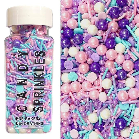 PhilaeEC Pastel Sprinkles Edible for Cake Decoration White Pink Purple Blue Mix Sprinkles Cake Baking Cookie Cupcake Toppers Decoration Vanlentine Easter Wedding Supplies