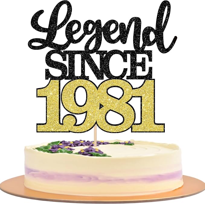 1 PCS Legend Since 1981 Cake Topper Black Gold Glitter Forty Five Happy 45th Birthday Cake Pick Hello 45 Cheers to 45 Years Cake Decoration for 45th Birthday Anniversary Party Decorations Supplies