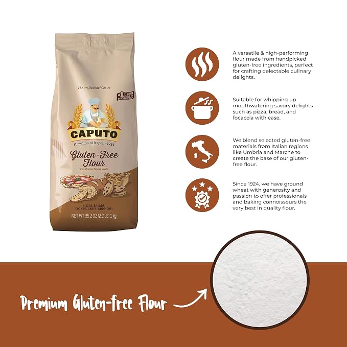 Antimo Caputo Gluten Free Pizza Flour 2.2lb - All Natural Multi Purpose Flour & Starch Blend for Baking Pizza, Bread, & Pasta (3 Pack)