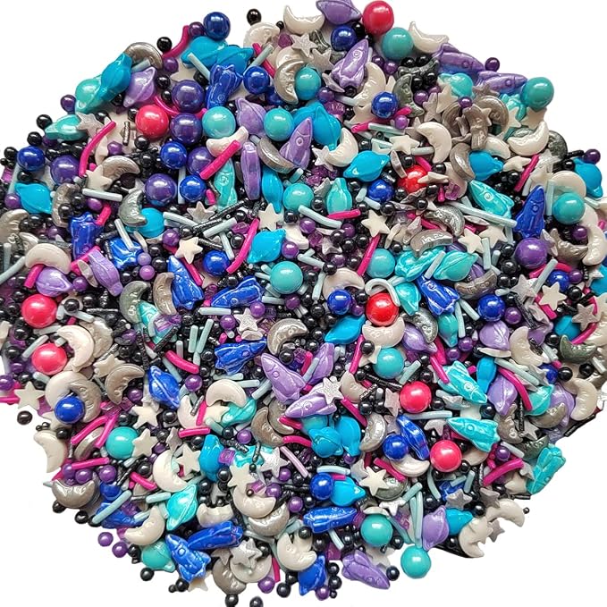 Homankit Space Theme Sprinkles Planet Moon Rocket Stars Sugar Sprinkle Baking Cake Cupcake Ice Cream Donut Decoration 3.35 Ounces