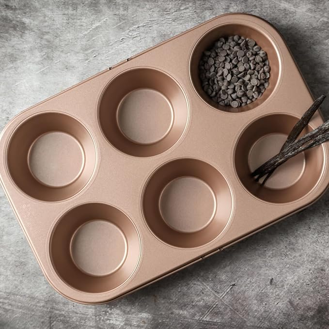 HAPPIELS 6-Cup Jumbo Muffin Pan Nonstick for Oven Baking, PFOA & BPA Free | Non Stick Large Cupcake Tin | Nontoxic Muffins Tins Big Size | Non Toxic Non Stick Baking Trays | Cupcakes Tray