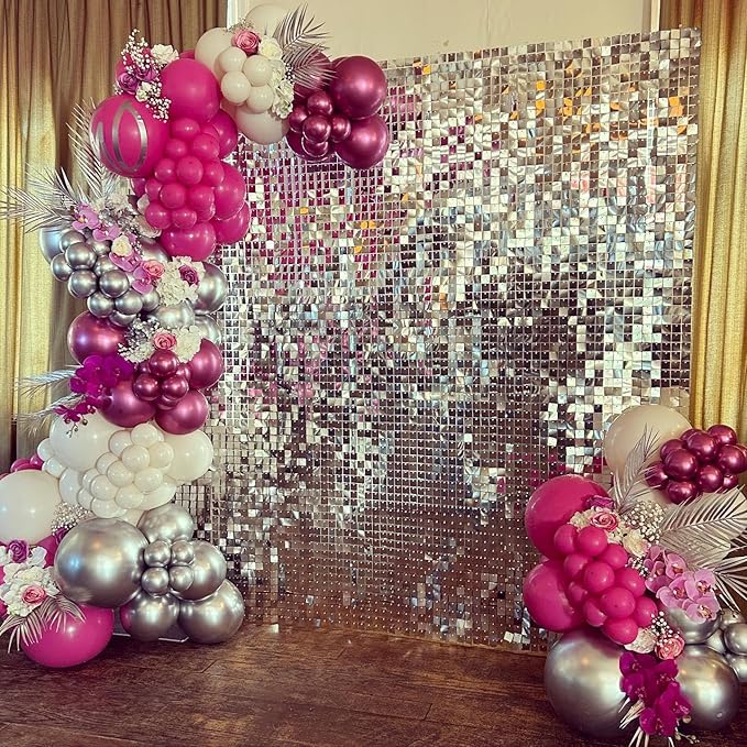 Silver Balloon Arch Kit, 143Pcs Chrome Metallic Silver Latex Balloon Garland kit, 18 12 10 5Inch Different Size Balloons for Wedding New Year Anniversary Baby Shower Birthday Party Decorations