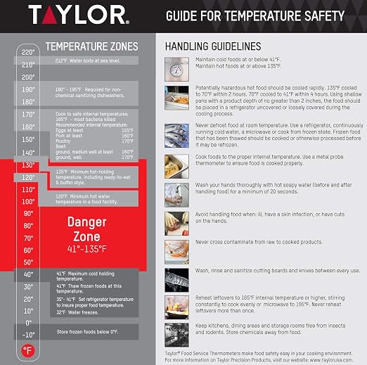 Taylor Compact Waterproof Digital Food Thermometer, 4.5 Inch Stem Length with an FDA Recommended 1.5mm Stepdown Probe Diameter and Amber Backlit LCD, HOLD, Min/Max; NSF, Yellow