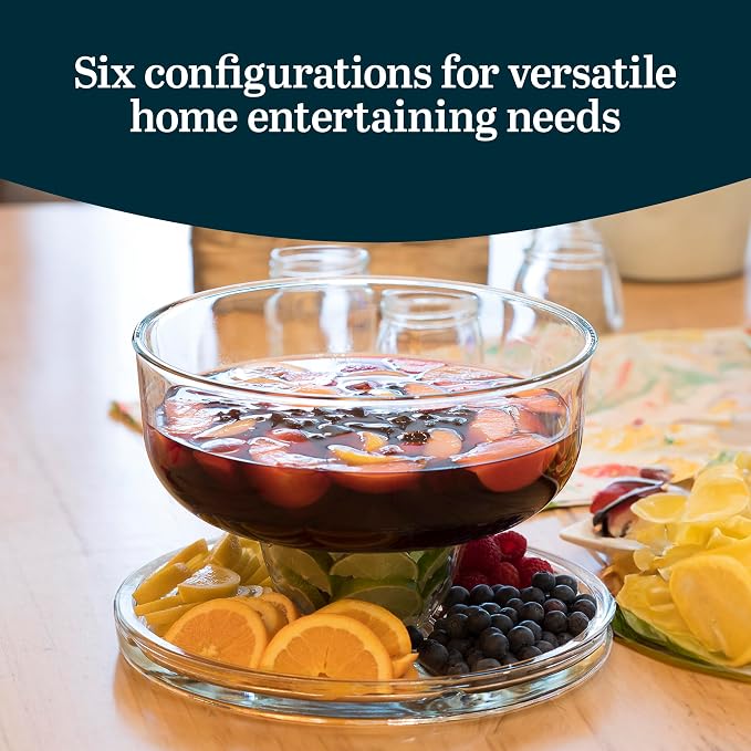 Libbey Selene 6-in-1 Domed Cake Stand, Unique Space Saving Glass Cake Stand with Dome, Multi-Purpose Dip Bowl To Serve Snacks and More