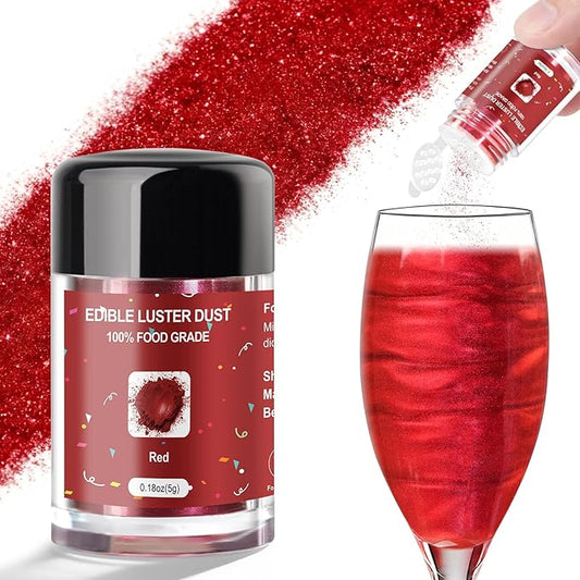 CRPTHE Red Luster Dust Edible 5g, Edible Glitter for Drinks, Food Grade Glitter Shimmer Sprinkle Powder for Cocktails, Baking, Beverages, Cakes, Strawberries, Cookies, Fondant, Vegan