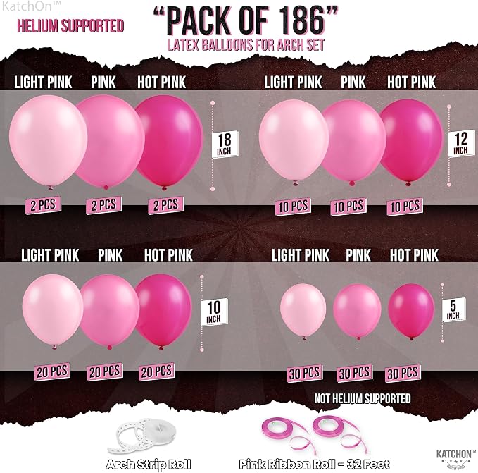 KatchOn, Pink Balloons Arch Kit - 18 Inch, Huge Pack Of 186 | Valentines Balloons for Valentines Day Decorations | Hot Pink Balloons for Birthday Party Decorations | Pink Party Decorations