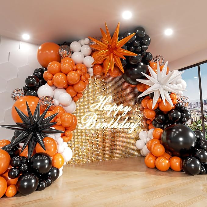 Black White Orange Balloon Arch Kit, 140Pcs Black Orange White Halloween Balloon Garland kit, 18 12 10 5 Inch Different Size Balloons for Halloween Birthday Thanksgiving Day Party Decorations