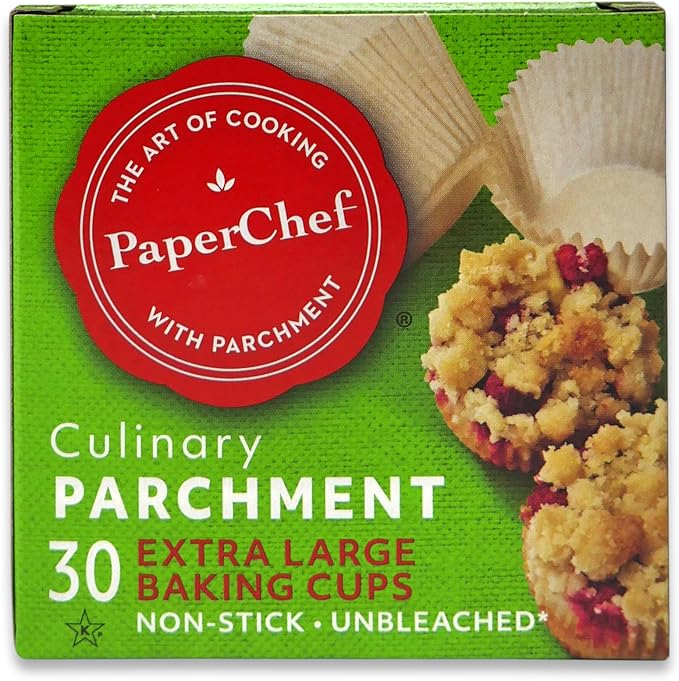 PaperChef XL Parchment Baking Cups Nonstick Easy Release 30 Count 4 Pack | Easy Release, Non-Stick Paper, Unbleached, Compostable - Perfect For Cupcakes and Muffins