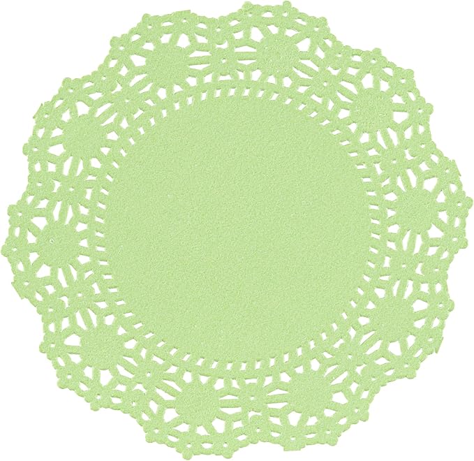 Pastry Tek 4 x 4 Inch Paper Lace Doilies, 100 Disposable Table Doilies - Elegant Lace Finish, Long Lasting, Green Paper Doily, for Pastries, Cupcakes, Desserts - Restaurantware