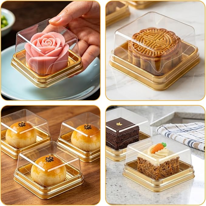 50 Set 3" Mini Cupcake Containers Dessert Holders with Lids | Cupcake Boxes Muffin Pod Dome Chocoflan Cajas Para Postres Individual Container Box for Party Wedding Birthday Gifts Supplies