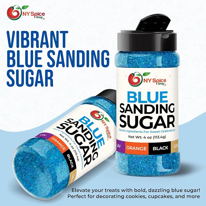 NY Spice Shop Blue Sanding Sugar - 4 Ounce Sweet Colorful Edible Sprinkles For Candy Dish - Sugar Sprinkles For Cake Decorating Basket & Dishes