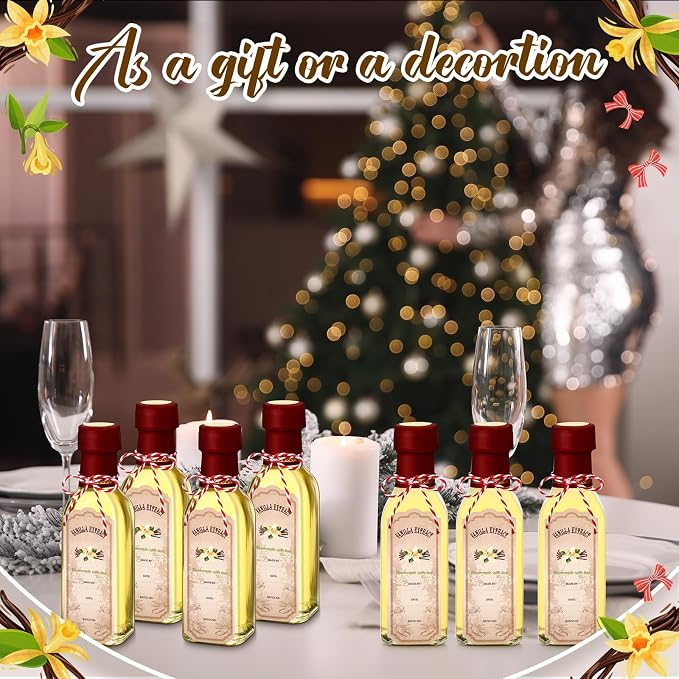 Tioncy 12 Pcs Vanilla Extract Bottles for Homemade Vanilla Jar Glass Square Bottle with Cap Shrink Band Sticker Syrup Food Storage Canister for Liquids Bean Sauce Spice Gift Giving(Red,5 oz)
