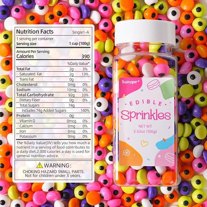 Halloween Eyeball Sprinkles for Cake Decorating, 3.52oz Edible Colorful Eyes Sprinkles for Cupcake Toppers Baking Cookie Halloween Party Supplies Birthday Celebrations