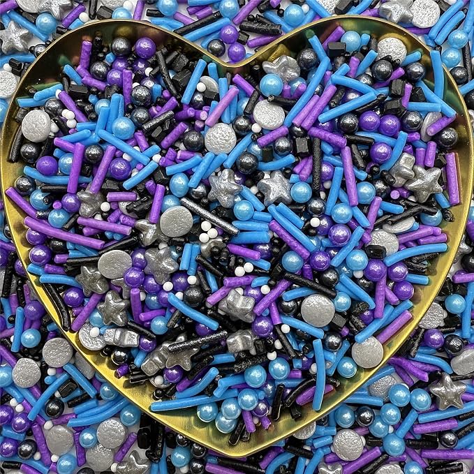 CandiJumpin Black Blue and Purple Pearl Sprinkles, Edible Pearls and Jimmies Mix Galaxy Sprinkles Crunchy Jimmies Edible Pearls for Cake Decorating Pearl Decoration for Baking Baby Shower Party Birthday Wedding Christmas Supplies 3 OZ