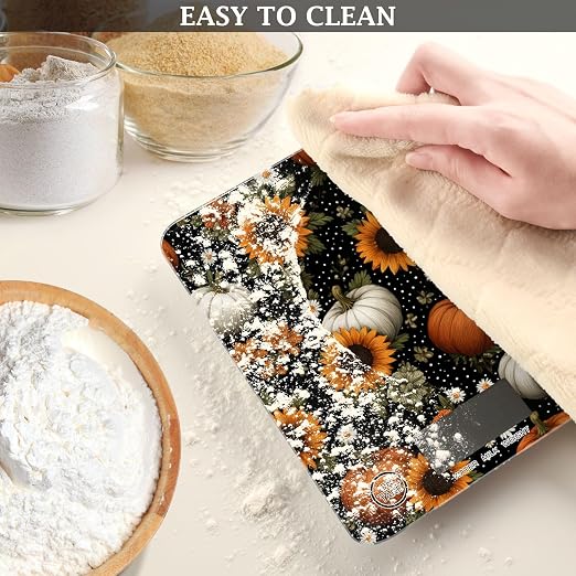 Food Scale Kitchen Scale for Baking Cooking Digital Food Weighing Measuring Scale Small Waterproof Electric Food Scale Black Dotty Pumpkins Sunflowers Daisy