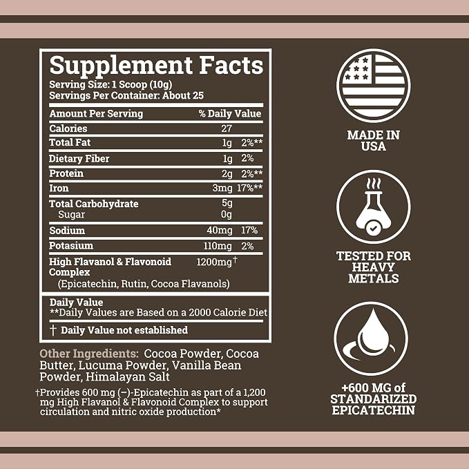 Black Forest High Flavanol Cocoa Powder - 1200mg Flavanols & Flavonoids with 600mg Epicatechin - 10X Concentrated Dark Cocoa Extract for Nitric Oxide and Wellness Support - Non-GMO Vegan