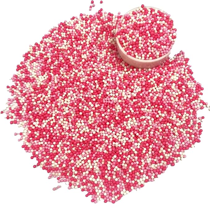 PhilaeEC Pink and White Nonpareils Sprinkle 2mm Mini Peals Sprinkle Edible for Cake Decoration Cupcake Topper Cookie Baking Decorations Halloween Christmas Valentine Supplies