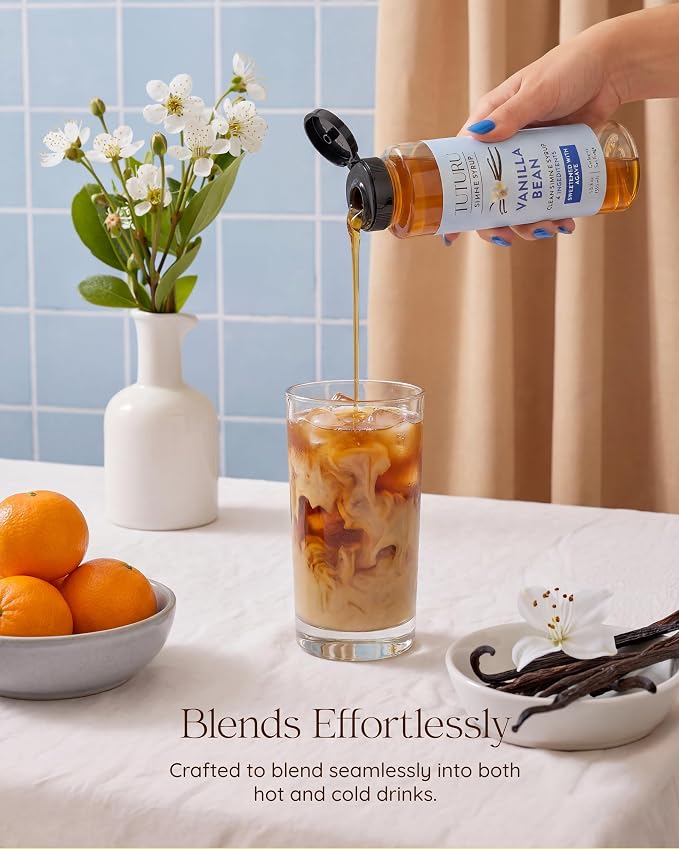 Vanilla Bean Agave Simple Syrup for Coffee & Cocktails - Sweetened with Organic Agave Nectar - Infused with Real Vanilla Bean - 13.5 oz