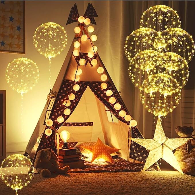 10 PACKS LED Bobo Balloons, Clear Light Up Balloons Helium,String Lights for Party Birthday Wedding Quinceanera Decorations (Warm White)