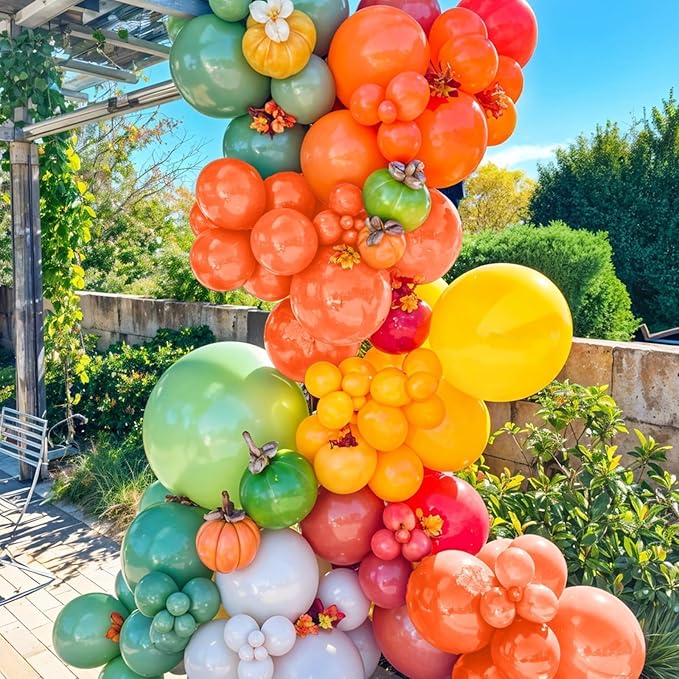 Fall Balloon Arch Garland Kit, Retro Orange Sage Green Yellow Sand White Nude Fall Colored Balloons for Fall Decorations Thanksgiving Party Bridal Wedding Birthday Festival BackDrop